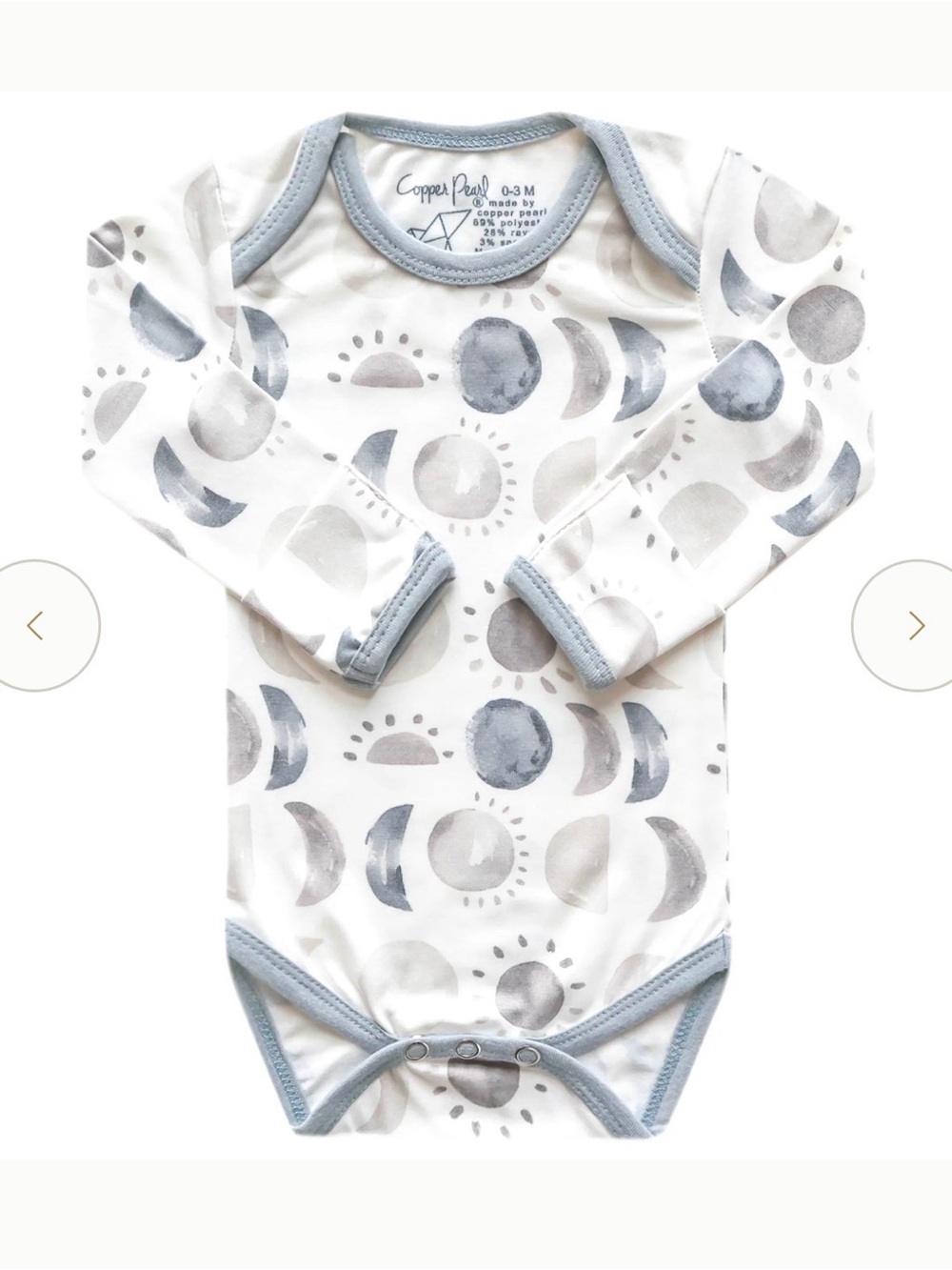 Copper Pearl Moon Phase Long-Sleeve Baby Bodysuit in Eclipse 0-3mo